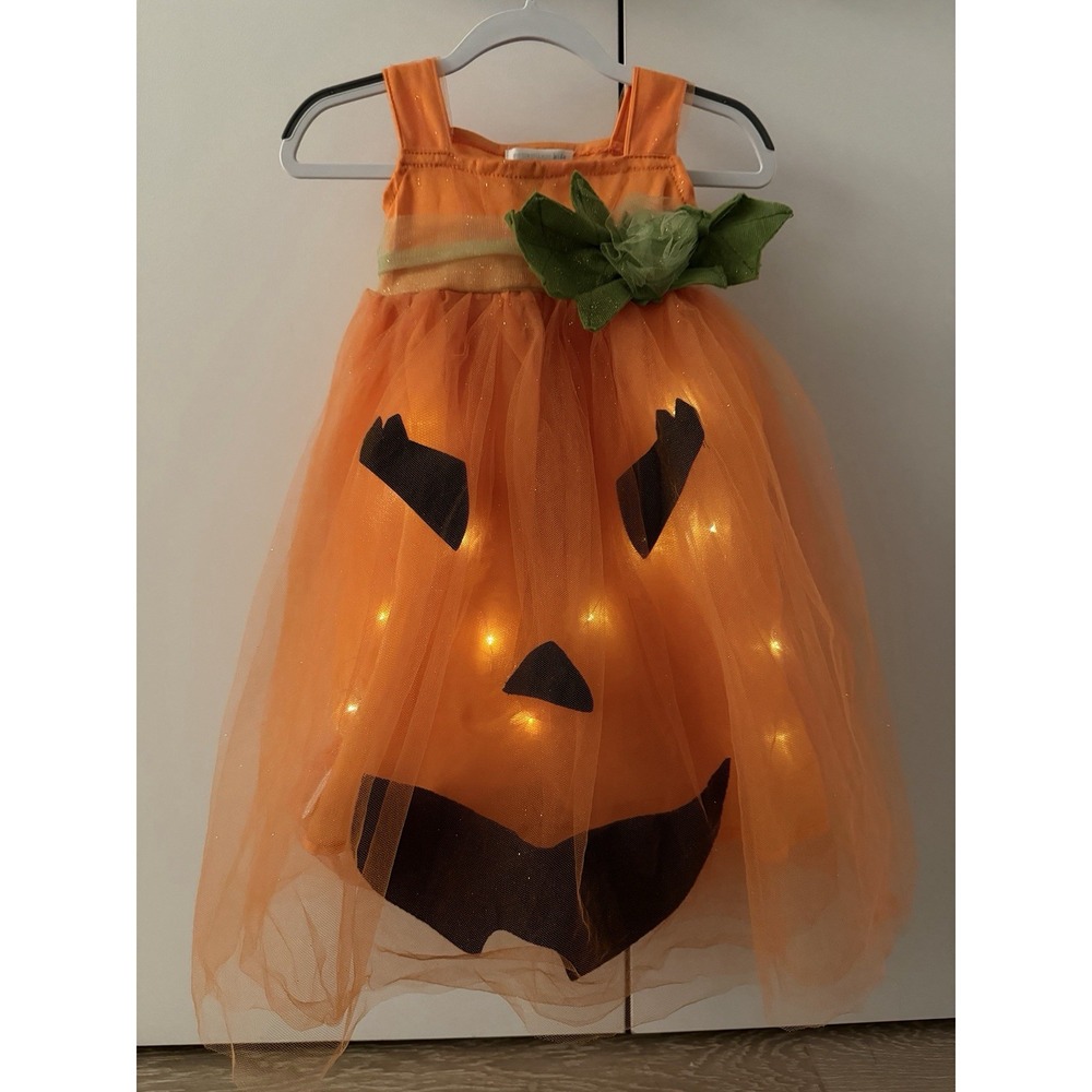 Pottery Barn Kids Pumpkin Orange Halloween Dress Costume- Lights Up! 3T